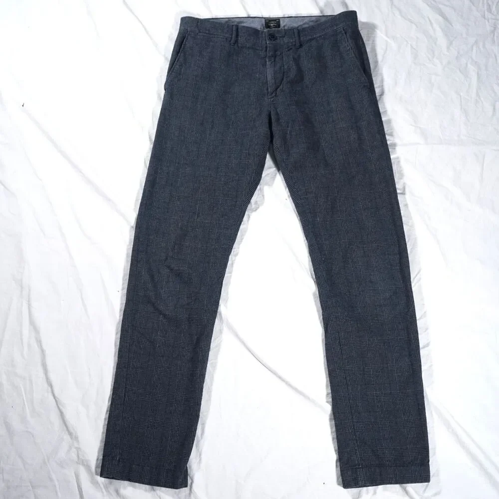 J.Crew Stretch 484 Slim Pants Navy Blue Glen Plaid 31x32